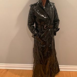 Fashionova NWT faux patent leather double breasted trench maxi coat Sz S